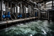 An industrial wastewater treatment facility cleans the water before it is released