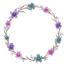 Vintage Aesthetic Blue Purple Pink Watercolor Flower Wreath Borders Frame