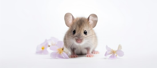 Canvas Print - A tiny adorable baby mouse situated against a white backdrop Captured in a macro photograph