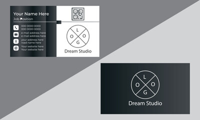 A modern vector template business card template set with white color background and also with black gradiant geometric shapes.