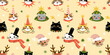© Radiocat - Seamless pattern with Cute cartoon cats wearing different Christmas outfits.  Hand drawn vector illustration. Funny xmas background.