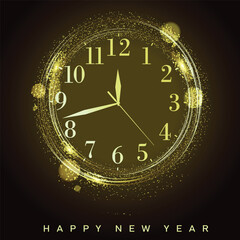 Wall Mural - Happy New Year or Christmas card with golden clock. Vector