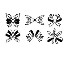 Set Of Christmas Gift Bows With Ribbons Vector Illustration Icon Design Black White Element Object Collections