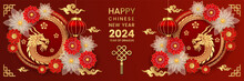 Happy Chinese New Year 2024 Year Of Dragon Vector Illustration Background Poster