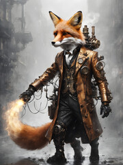 Sticker - Steampunk style image of a fox Created by artificial intelligence