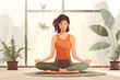 healthy serene young woman meditating at home with eyes closed doing pilates breathing exercises, relaxing body and mind sitting on floor in living room. Mental health and meditation for no stress