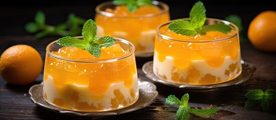 Christmas desserts made from mandarin orange jelly with a selective and gentle blur effect