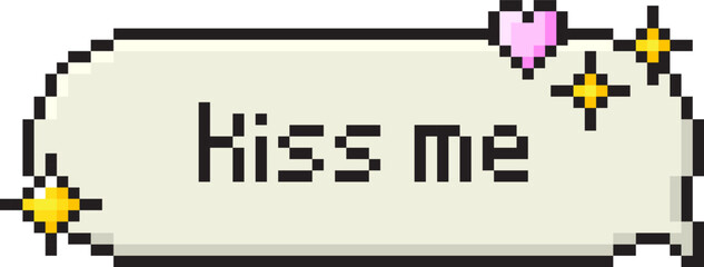 Fototapete - Pixel art dialogue box kiss me message, heart, star. Speech bubbles in the mood of 90's aesthetics. Vector 8-bit retro style illustration.