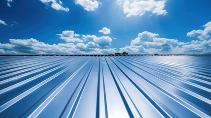 roof metal sheet with blue sky with clouds.