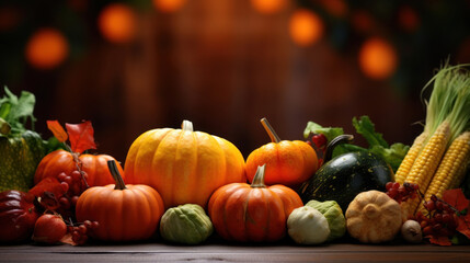 Canvas Print - Thanksgiving decorative background with pumpkins