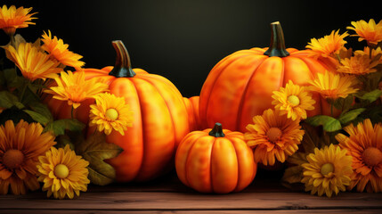 Canvas Print - Thanksgiving decorative background with pumpkins