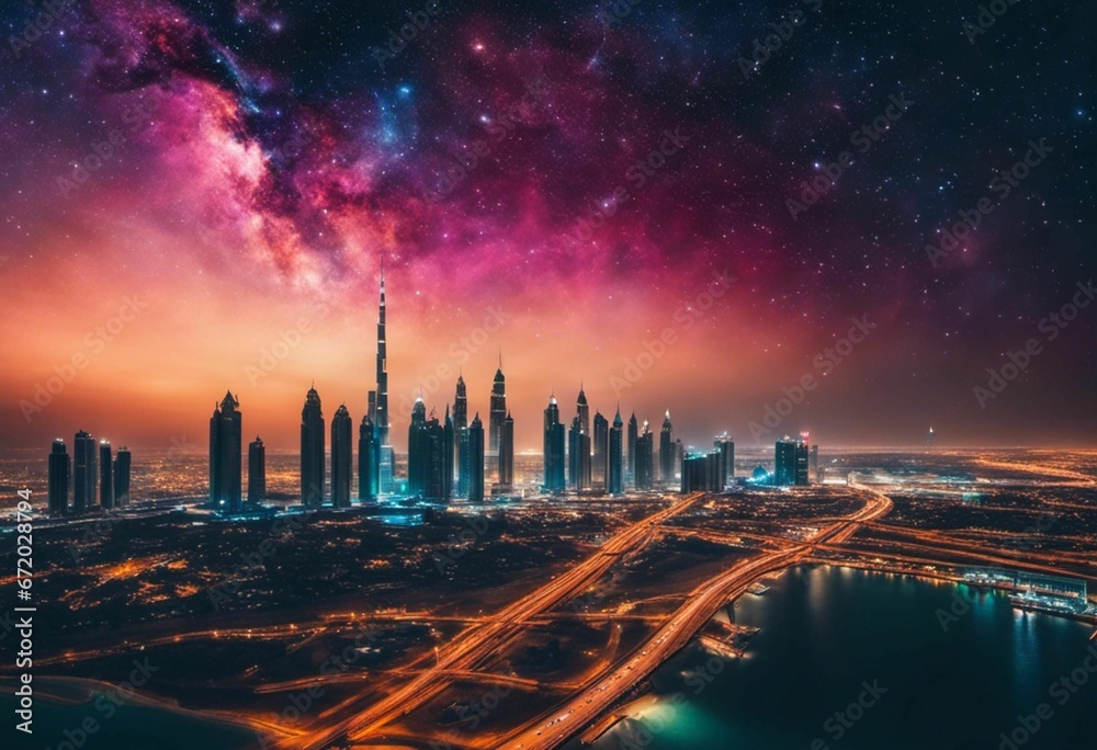 AI generated illustration of an aerial view of a city skyline ...