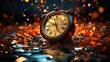 © Wirestock - Striking clock symbolizing time's march set against a vibrant background, AI-generated.