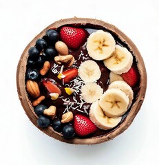 Wall Mural - AI generated illustration of a wooden bowl of acai with fresh fruits and berries