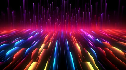ai generated illustration of a black background illuminated by a vibrant and colorful lines and dots