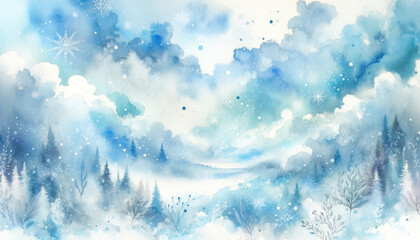 Wall Mural - Abstract blue watercolor winter background with snowflakes. Generative ai.