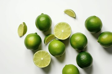 Wall Mural - ai generated illustration of green limes on a white background