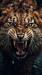 AI generated illustration of A Bengal tiger with, its mouth open and eyes wide