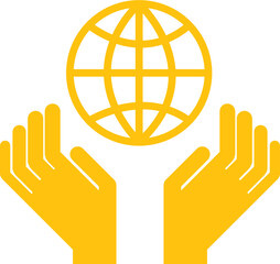 Sticker - Digital png illustration of yellow hands with globe on transparent background