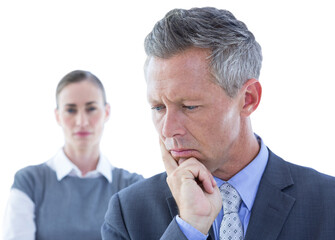 Poster - Digital png photo of caucasian business people thinking on transparent background