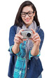 © vectorfusionart - Digital png photo of caucasian woman taking pictures with camera on transparent background