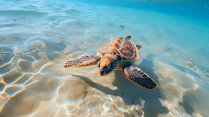 Wall Mural - baby sea turtle on the beach