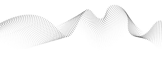 Poster - Abstract halftone flowing wavy colorful gradient dots shape isolated on transparent background. Digital future technology concept. Design for web design, music, cover, technology, science, data