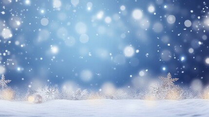 Wall Mural - Christmas winter background with snow and blurred bokeh.Merry christmas and happy new year greeting card 