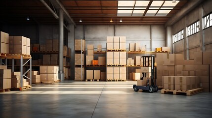 Leinwandbilder - warehouse interior with shelves, pallets and boxes : Generative AI