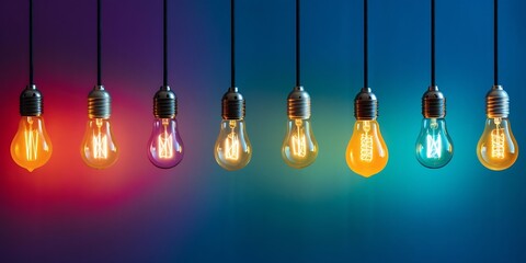 Aufkleber - Idea and leadership concept Vintage incandescent Edison type bulbs on color wall : Generative AI