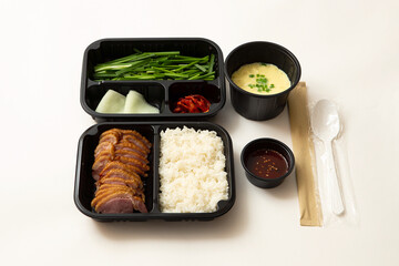 Poster - Roast duck meat and vegetables, delivery packaged food