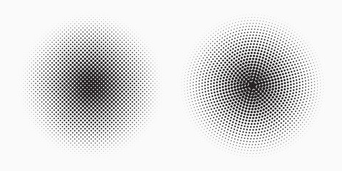 Aufkleber - Halftone circle frame background set. Round border Icon using halftone random circle. Grunge circular stain. Vector illustration.