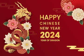 Wall Mural - happy chinese new year 2024 year of dragon vector illustration background