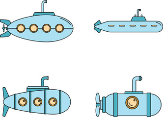 Wall Mural - Periscope submarine telescope icons set. Outline illustration of 4 periscope submarine telescope vector icons thin line color flat on white