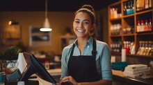 Smiling Female Cashier Accepting Payments.,generative Ai