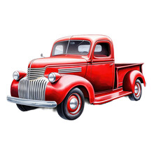 Old Red Truck On Transparent Background 