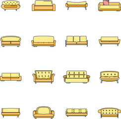 Poster - sofa chair room couch icons set. outline illustration of 16 sofa chair room couch vector icons thin 