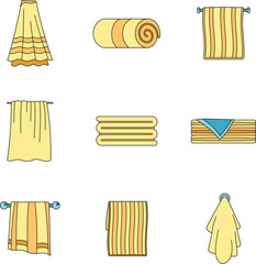 Sticker - Towel hanging spa bath icons set. Outline illustration of 9 towel hanging spa bath vector icons thin line color flat on white