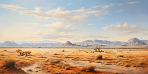 Wall Mural - painting of the desert landscape, a picturesque arid environment in natural harmonious colours