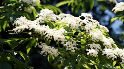 Wall Mural - Elder flowers in garden. Sambucus nigra. Elder, black elder flowers. Alternative medicine