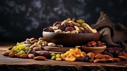 Poster - Assortment of dry fruits and nuts. Judaic holiday Tu Bishvat. Copy space