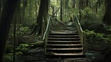 Fototapeta Miasto - Abandoned wood stairs in citrus wildlife management area florida