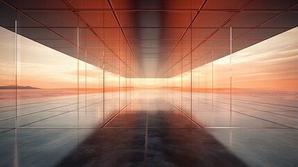 Aufkleber - 3d render of abstract futuristic glass architecture with empty concrete floor.