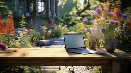 Poster - image of desk and garden