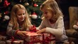 © Ameer - Excited children unwrapping Christmas presents on a joyful holiday morning