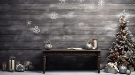 Poster - Christmas time and desk with free space for your decoration.