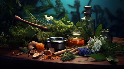 Aufkleber - Alternative medicine herbs and stethoscope concept