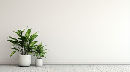 Wall Mural - White wall empty room with plants on a floor,3D rendering