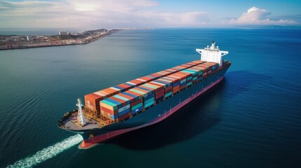 Canvas Print - Aerial top view of containers cargo ship. Business logistic transportation sea freight, cargo ship, Logistics import export Container Cargo ship over sea around in the world