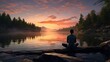 © HN Works - Meditation at dawn in nature and quiet lake. 3D illustration